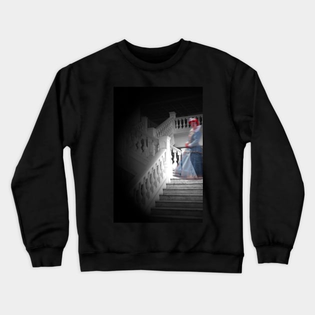 Ghostly lady on the staircase Crewneck Sweatshirt by jwwallace